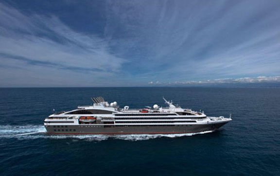 A side view of the Ponant L'Austral cruise ship.