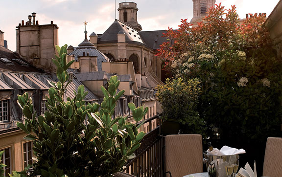 The view from one of the balcony restaurants at Esprit St Germain, Paris.